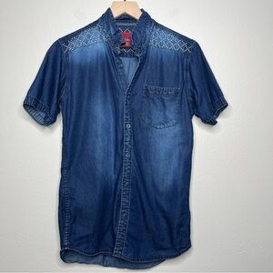 Driftwood Women Button Down Top‎ Small Slim Embroidered Shoulder Pocket Western